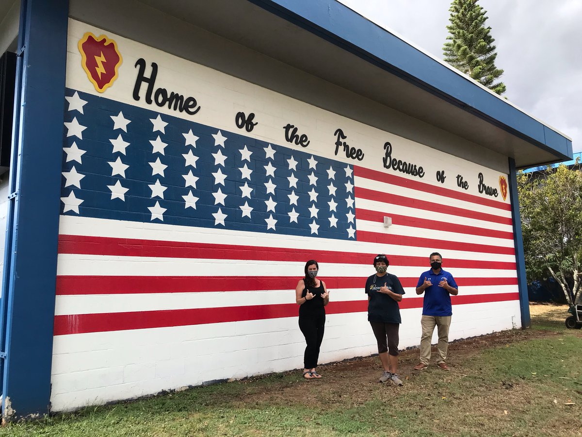 wheelermiddlehi's tweet photo. We would like to acknowledge our Military Families and dedicate our “Home of the Free Because of the Brave” mural to them. We included the 25th Infantry Division “Tropic Lightning” badges as a specific recognition. Formal dedication delayed but our gratitude is not. https://t.co/rdvES0wLns