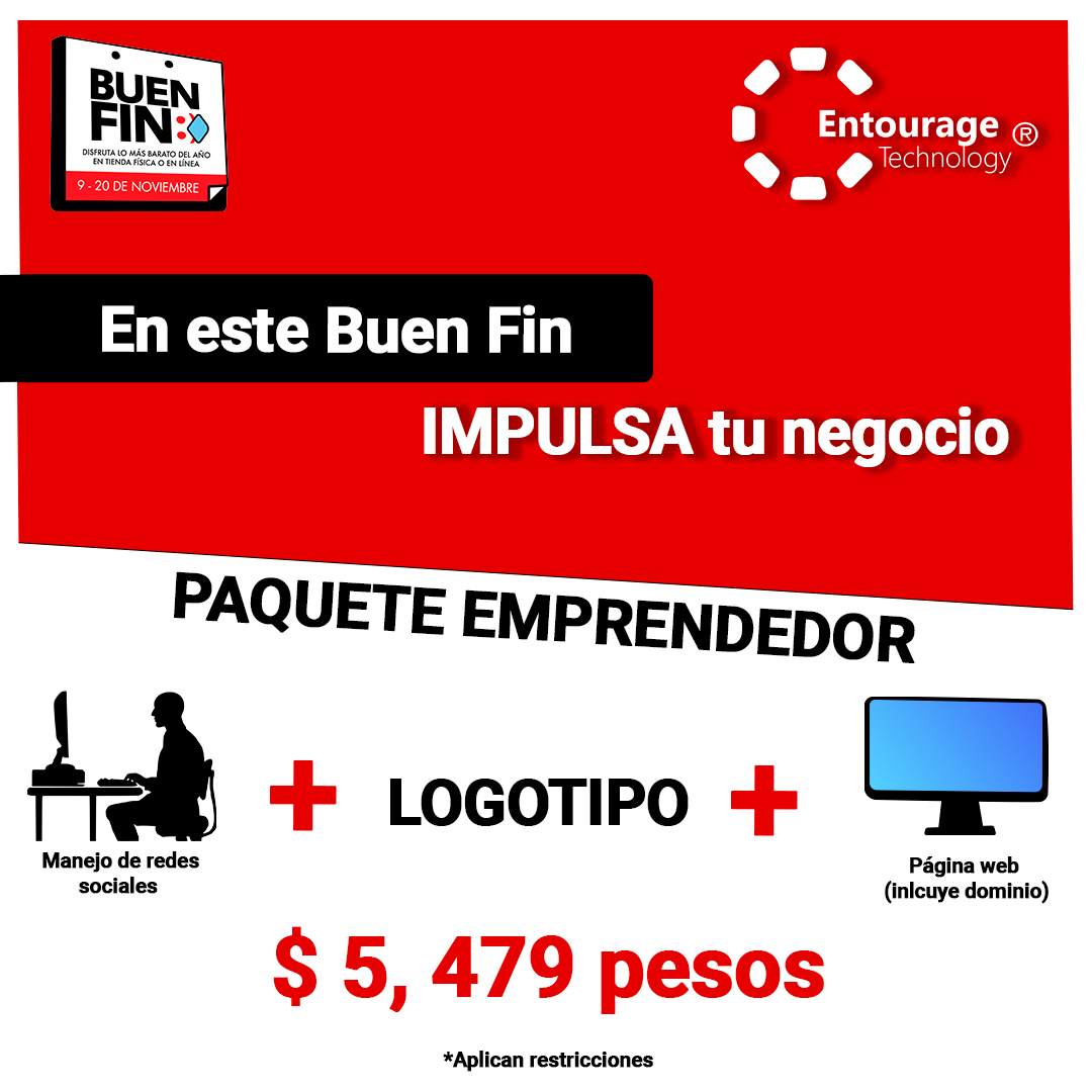 EntourageTechn1's tweet photo. Pregunta por nuestras promociones de Buen fin, del 9 al 20 de noviembre. ¿Qué esperas?  
#EntourageTechnology #programacion #tecnologia #BuenFin #desarrolladores #diseño https://t.co/YUmlDAXvKU