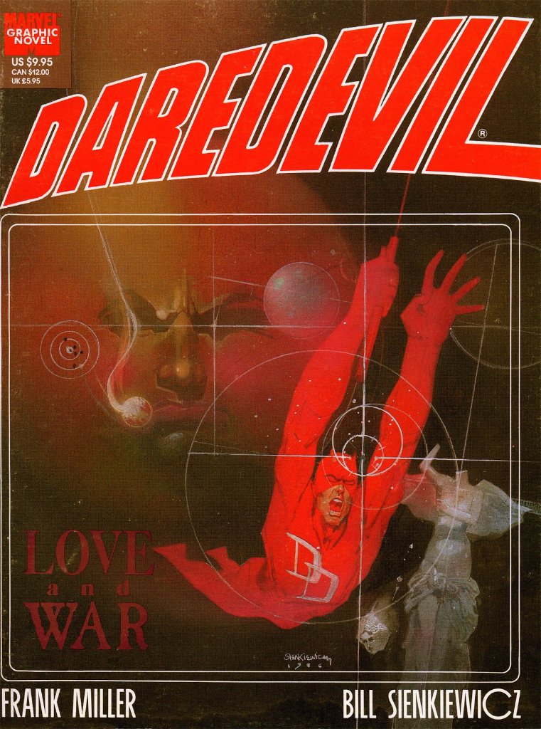 Even after his blockbuster run Miller wasn’t done with Daredevil quite yet. He returned for some more unforgettable works.Miller and artist Bill Sienkiewicz produced the graphic novel Daredevil: Love and War in 1986.Marvel Graphic Novel Vol 1 #24December, 1986