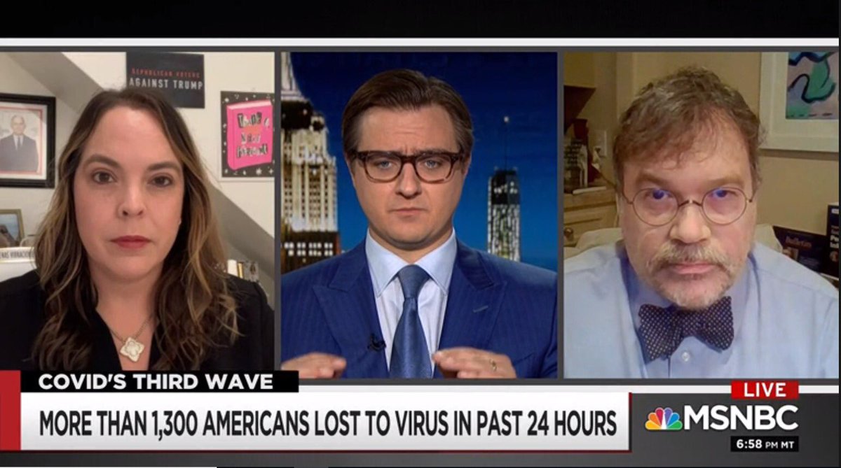 PeterHotez's tweet photo. Many thanks ⁦@chrislhayes⁩ for hosting me @OliviaTroye⁩ ⁦@allinwithchris⁩ on hospital ICU surges across midsection of our nation. Our humanitarian catastrophe transforming into slaughter from WH disinformation neglect. Apologies if I got a bit emotional tonight https://t.co/8lkqHPQi0A