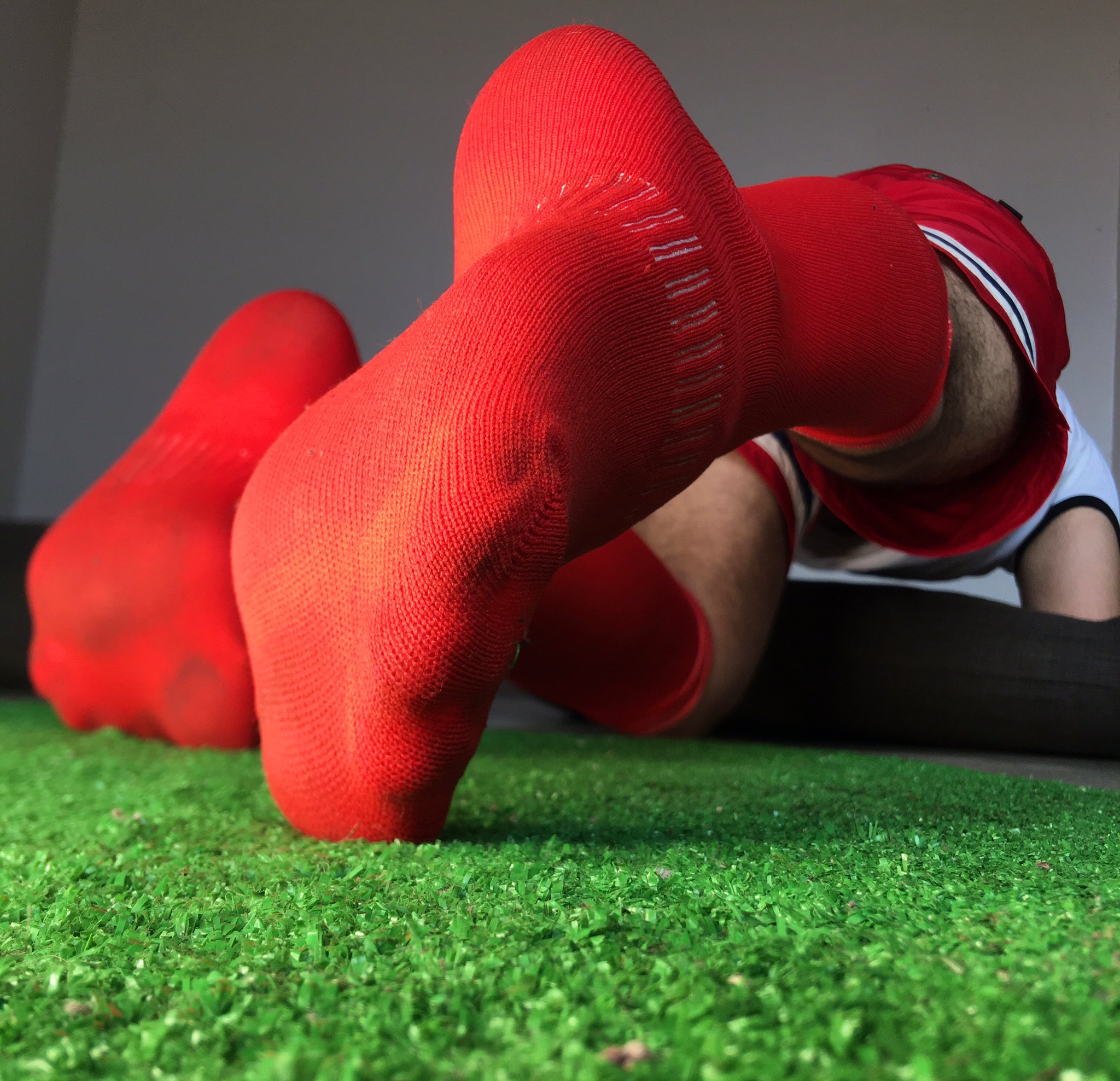 “I can see you drooling to my alpha feet in these red sports socks 😈 #gayf...