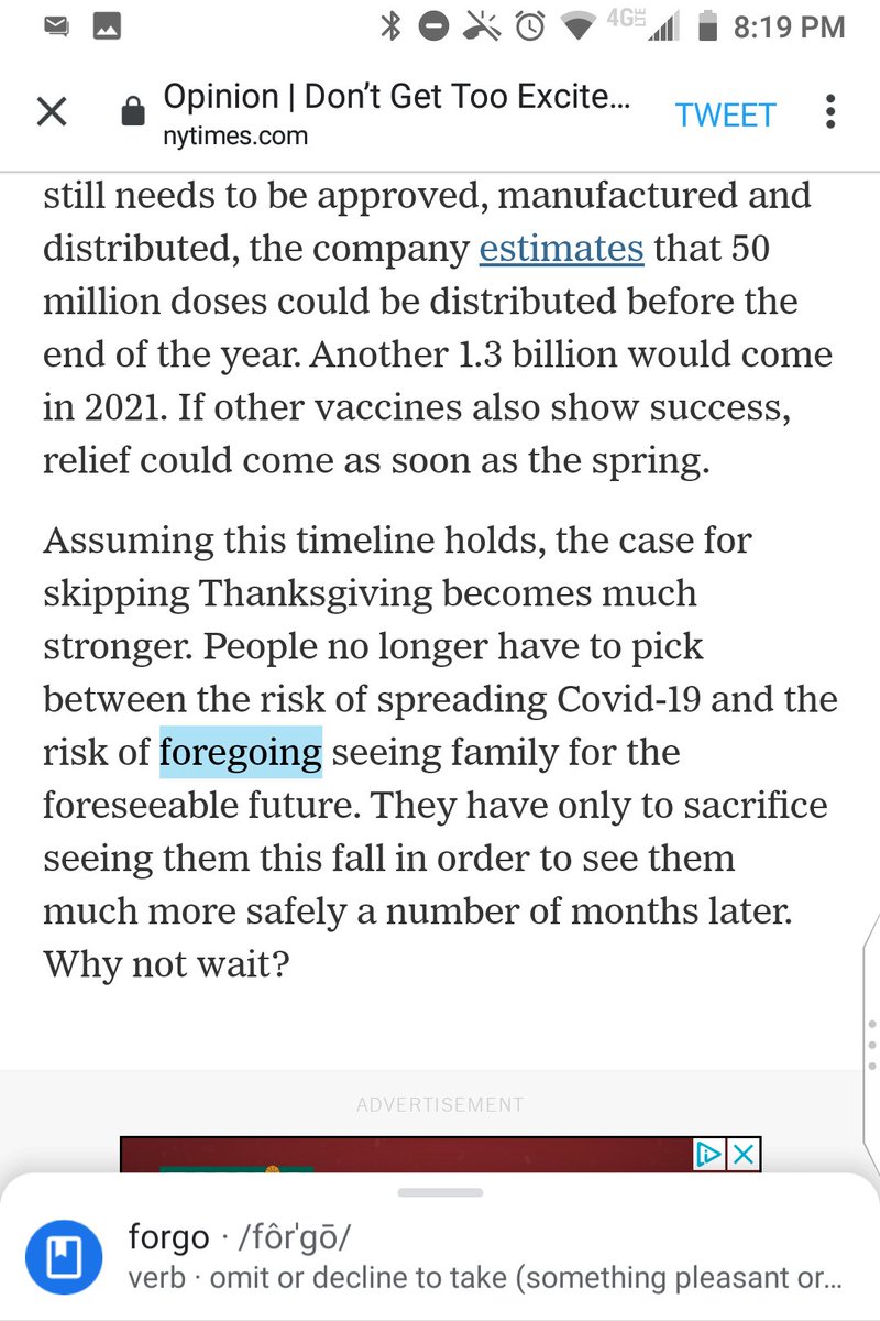 Typos Of The New York Times Foregoing Is An Error For Forgoing In The Risk Of Foregoing Seeing Family For The Foreseeable Future ronecarroll Nicholas Bagley Elsewhere You Got Forego Forgo
