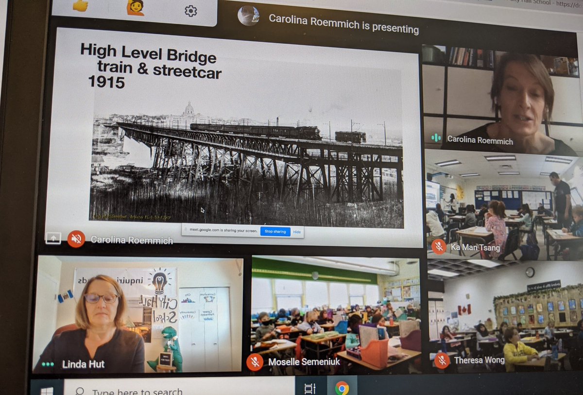 CityHallSchool's tweet photo. Thanks author/historian @CarolinaRoemm for presenting to Gr 2s frm @grnfldschool, Holyrood &amp; Lynnwood. They learned how transportation has changed over the years &amp; that kids just like them have been throwing rocks into the N. Saskatchewan River for over 10,000 years! #Kidmonton https://t.co/6BJbCMSXZA