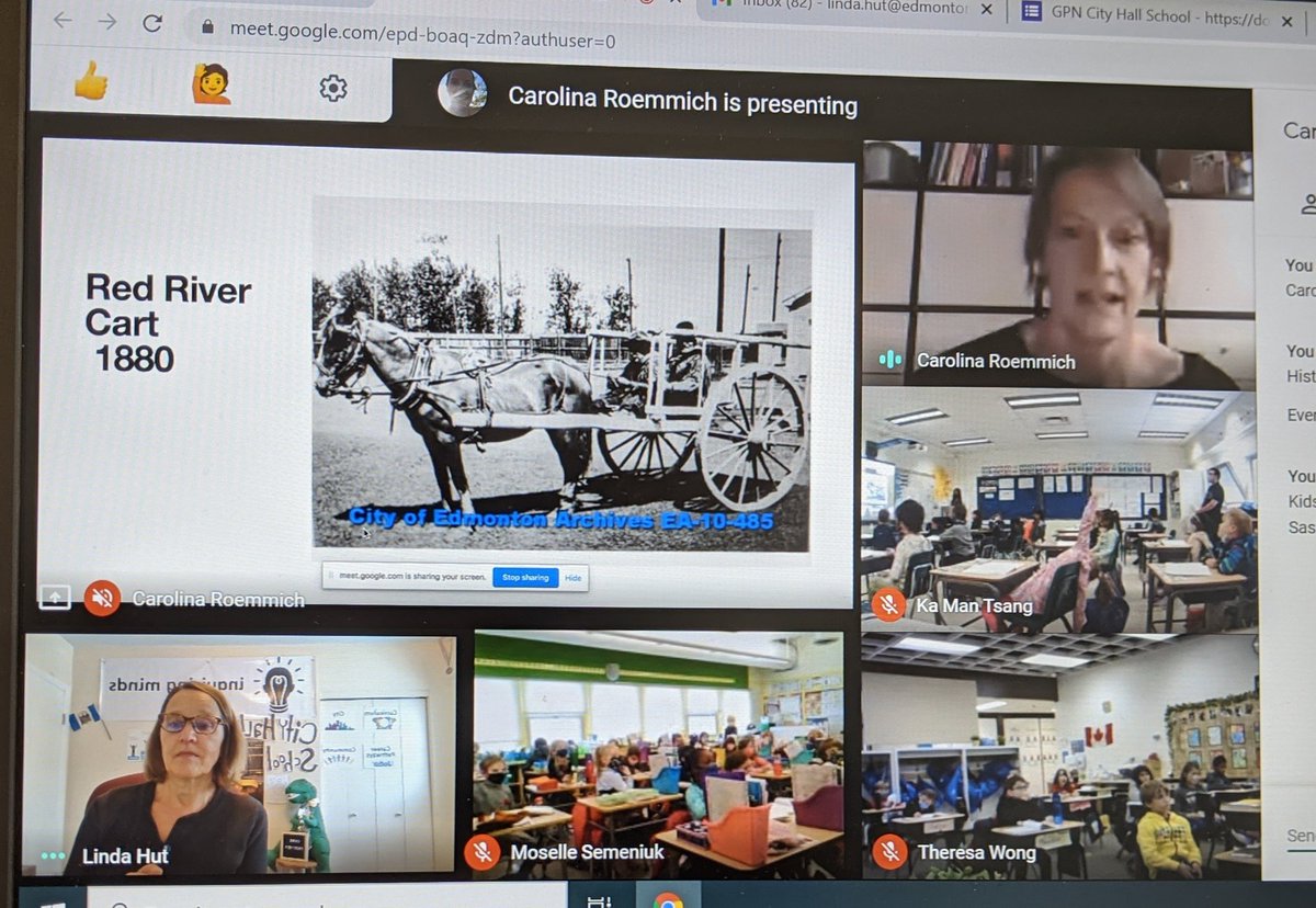 CityHallSchool's tweet photo. Thanks author/historian @CarolinaRoemm for presenting to Gr 2s frm @grnfldschool, Holyrood &amp; Lynnwood. They learned how transportation has changed over the years &amp; that kids just like them have been throwing rocks into the N. Saskatchewan River for over 10,000 years! #Kidmonton https://t.co/6BJbCMSXZA