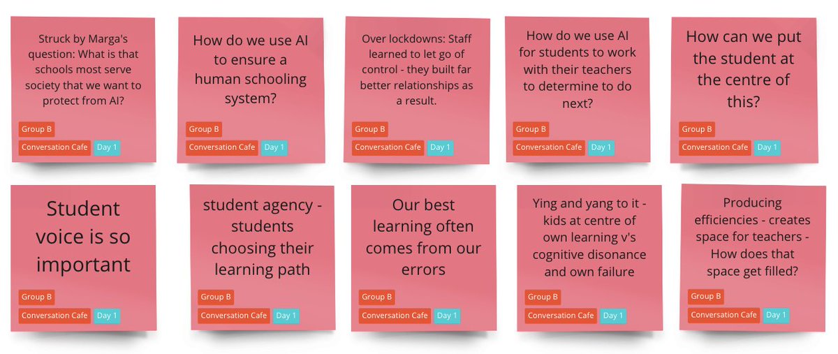 IndSchoolsVic's tweet photo. Another school leader: 'Social media reinforces our own interests. Can AI produce options allowing for failure and cognitive dissonance and thus good learning?' #LILAed #ConversationCafes #PrincipalsLearning https://t.co/6ldnGUI09g