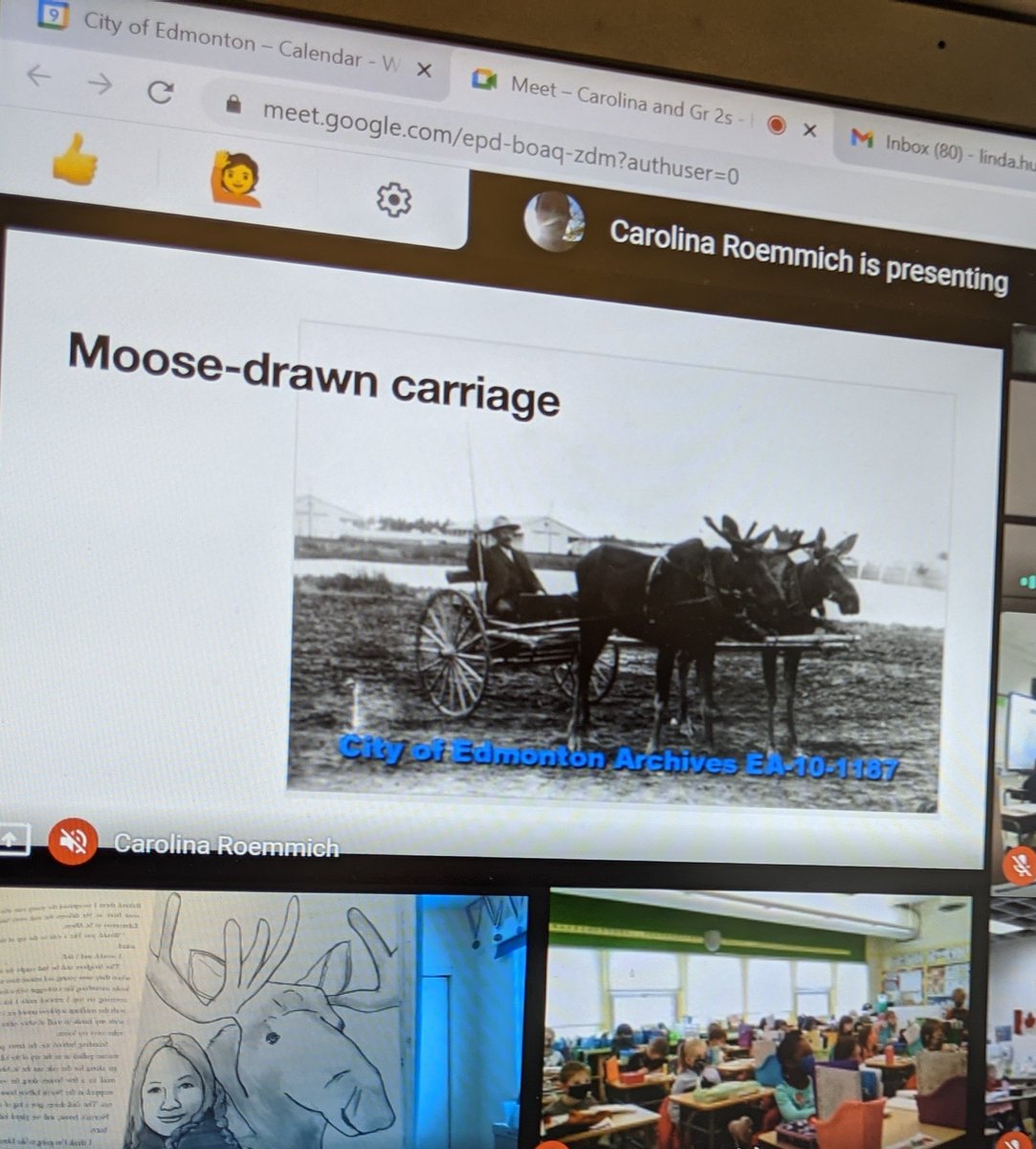CityHallSchool's tweet photo. Thanks author/historian @CarolinaRoemm for presenting to Gr 2s frm @grnfldschool, Holyrood &amp; Lynnwood. They learned how transportation has changed over the years &amp; that kids just like them have been throwing rocks into the N. Saskatchewan River for over 10,000 years! #Kidmonton https://t.co/6BJbCMSXZA