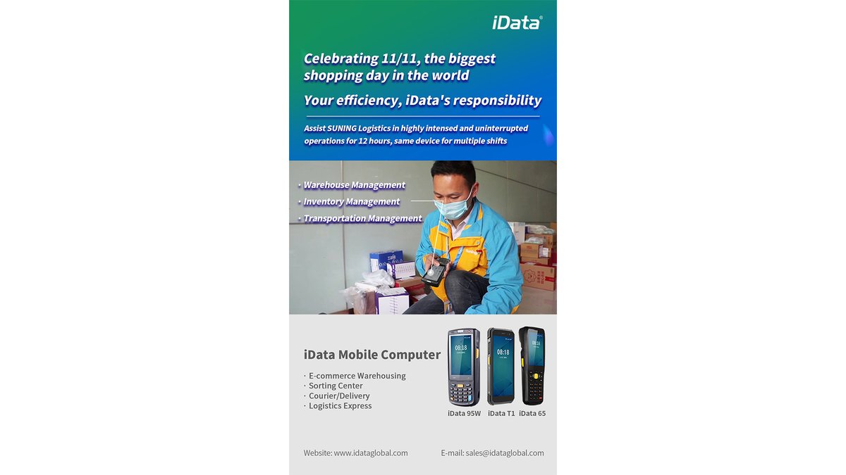 idataglobal's tweet photo. Celebrating 11/11 today, the biggest shopping day in the world,iData Global assist SUNING Logistics in highly intense and interrupted operations for 12 hours, same device for multiple shifts.
#shoppingonline #double11 #logistics #express #warehouse #inventory #transportation https://t.co/Mx7l4lFkAn