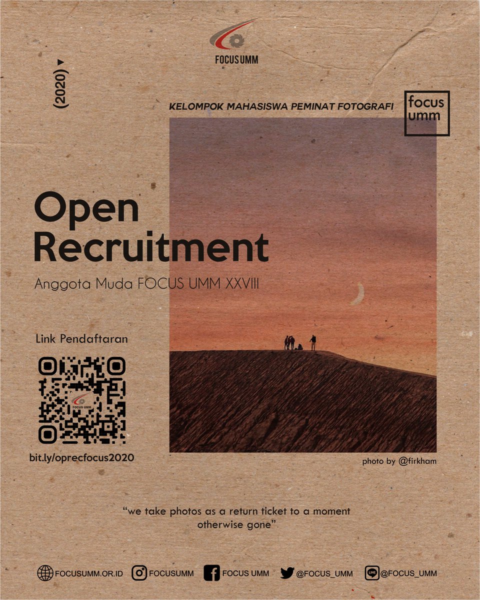 focus_umm's tweet photo. Hallo pencinta Fotografi ada kabar gembira untuk kalian semua

FOCUS UMM membuka pendaftaran Anggota Baru

caranya kalian bisa mengisi form pendaftaran secara online dan link grup ada di form pendaftaran dengan mengklik link dibawah ini 👇
(https://t.co/RX5zKryaj3) https://t.co/AColM2dAiJ
