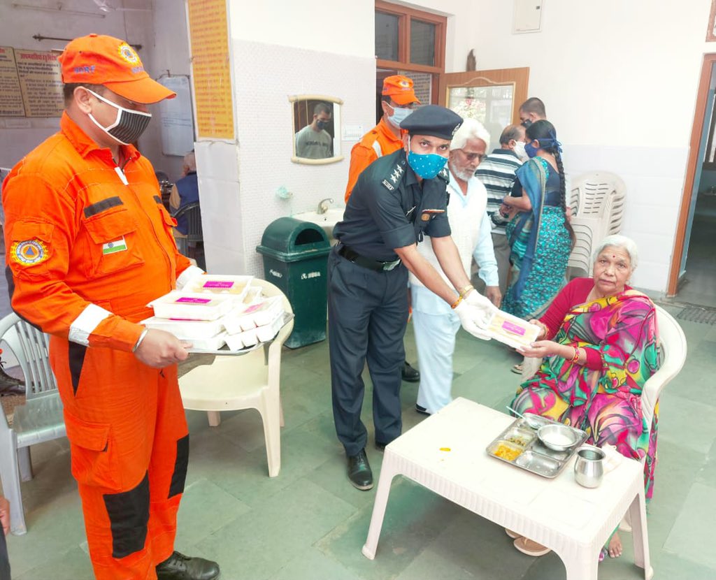 Masks. New Clothes. Slippers. Sweets Distribution. 
#NDRFHelpingHands #FeedIndia