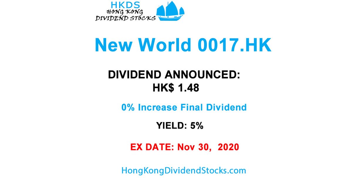 HKDividend's tweet photo. Ex date coming soon: #NewWorldDevelopment
#BlueChip and #DGS
https://t.co/oHD3b6ZxLp
#dividend #retireearly #personalfinance #investing #passiveincome #hongkong #stockexchange #stockmarket #money #income #dividendstocks #financialfreedom #dividendincome #wealth #cashflow https://t.co/Q3ERfB8NBy