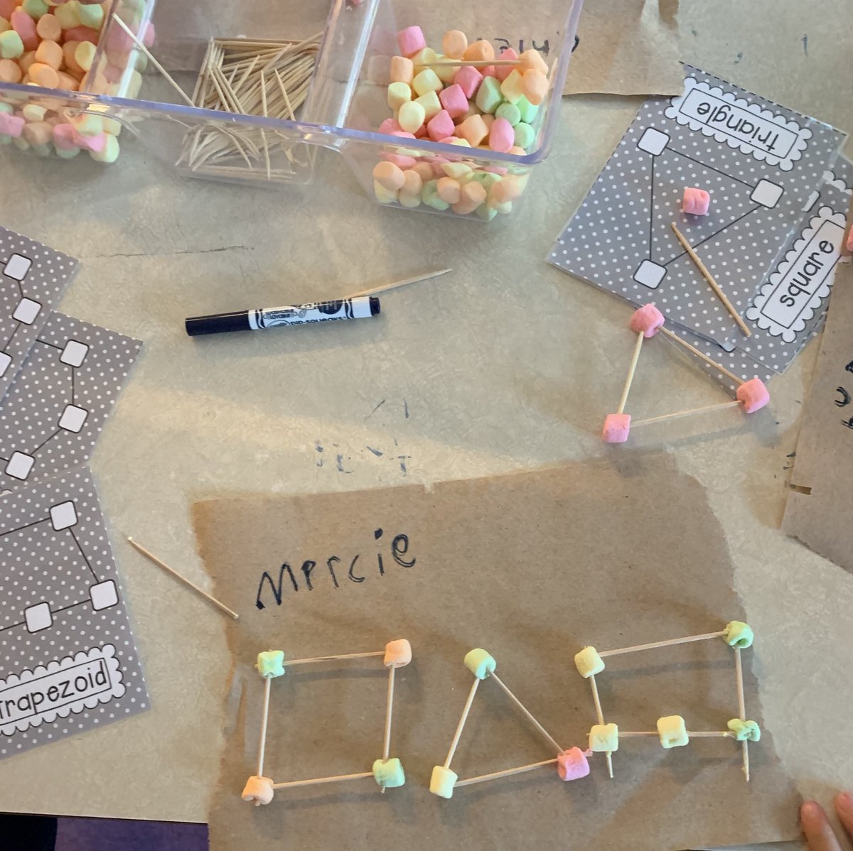 NoackDianne's tweet photo. Students were busy constructing 3D shapes using reference cards, marshmallows &amp; toothpicks. ⁦@alcdsb_mich⁩ ⁦@ALCDSB_Kinder⁩ ⁦@MissFajardoC⁩ ⁦@McLennan1977⁩ ⁦@eriksonmath⁩ ⁦@kinder_math⁩ https://t.co/Yf7i8q0EoC
