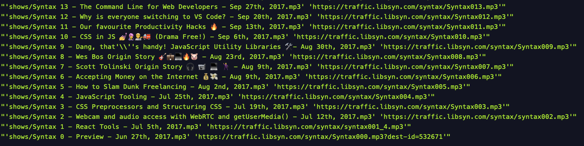 once we add in the @\\sh formatter (other options are @\\tsv @\\csv, etc) to the jq query, we'll need -r, otherwise it will get wrapped in an additional string (without -r on left, with -r on right)