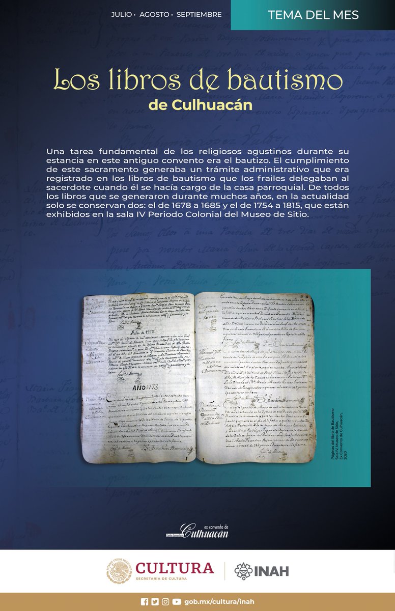 CulhuacanMuseo's tweet photo. #TemadelMes
Los libros de bautismo de Culhuacán
Conoce más de este tema en: https://t.co/A1jsGcjYIe
#ContigoEnLaDistancia #INAH #ExConventodeCulhuacan #Conventos #Culhuacan #ExConventos #agustinos https://t.co/jwkKeEnCRu