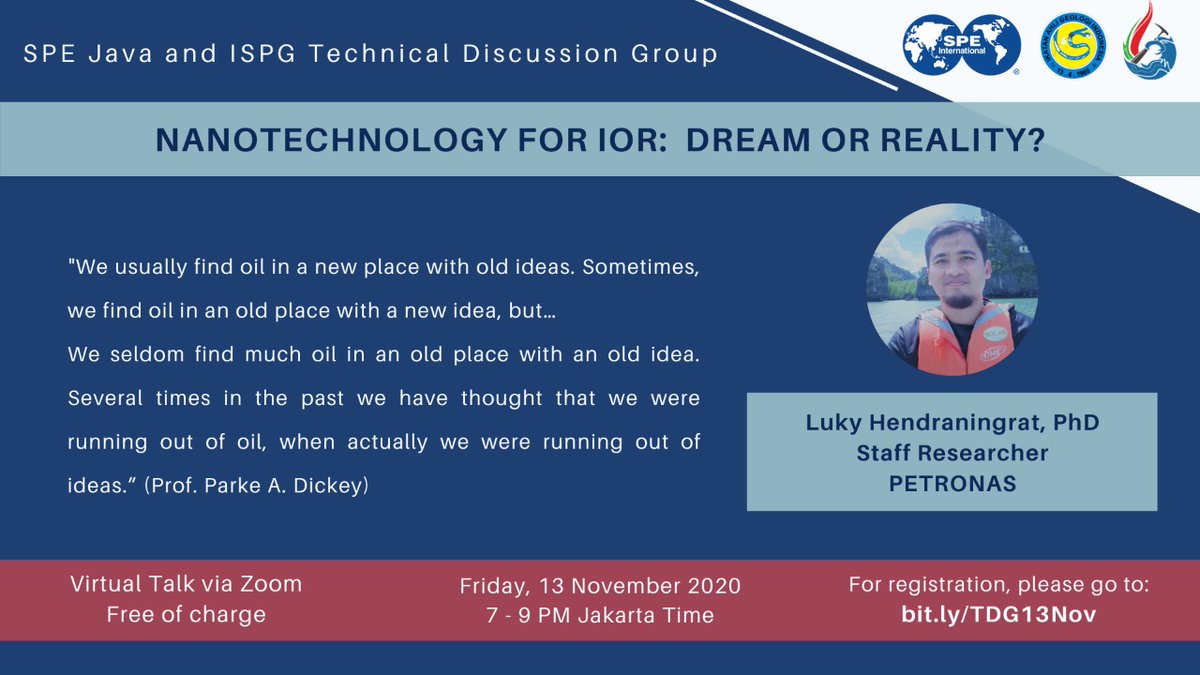 Let's join the next SPE Java and ISPG virtual Technical Discussion Group.
Please go to ➡bit.ly/TDG13Nov for registration.
This event is free of charge.

Contact Person:
Vanya (+62 852 8274 7402)