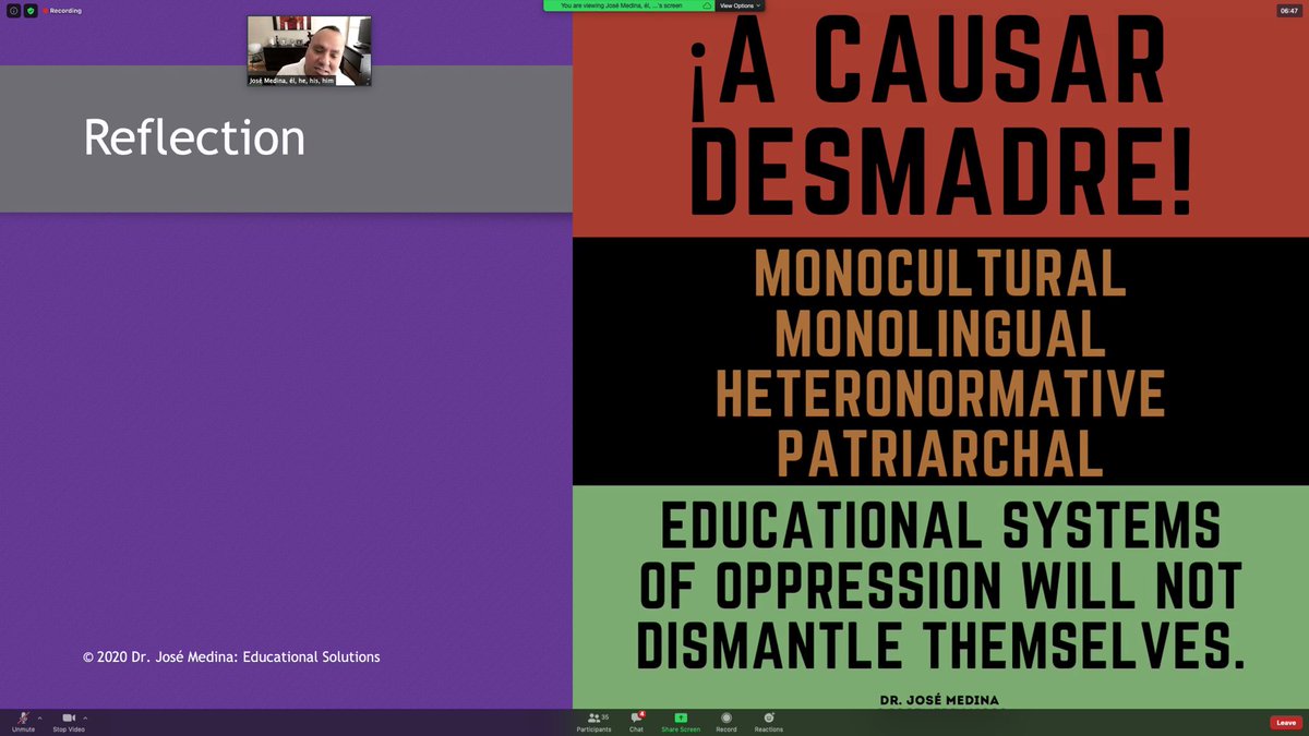 HazelCmtz's tweet photo. Any day I get to spend the day learning from “el mero mero” Dr. Medina, is a great day! Best part was learning alongside my great colegas! Reflection Q: Are you supporting or dismantling educational systems of oppression? @JoseMedinaJr89 #MultilingualManor https://t.co/X8lUc0QizK