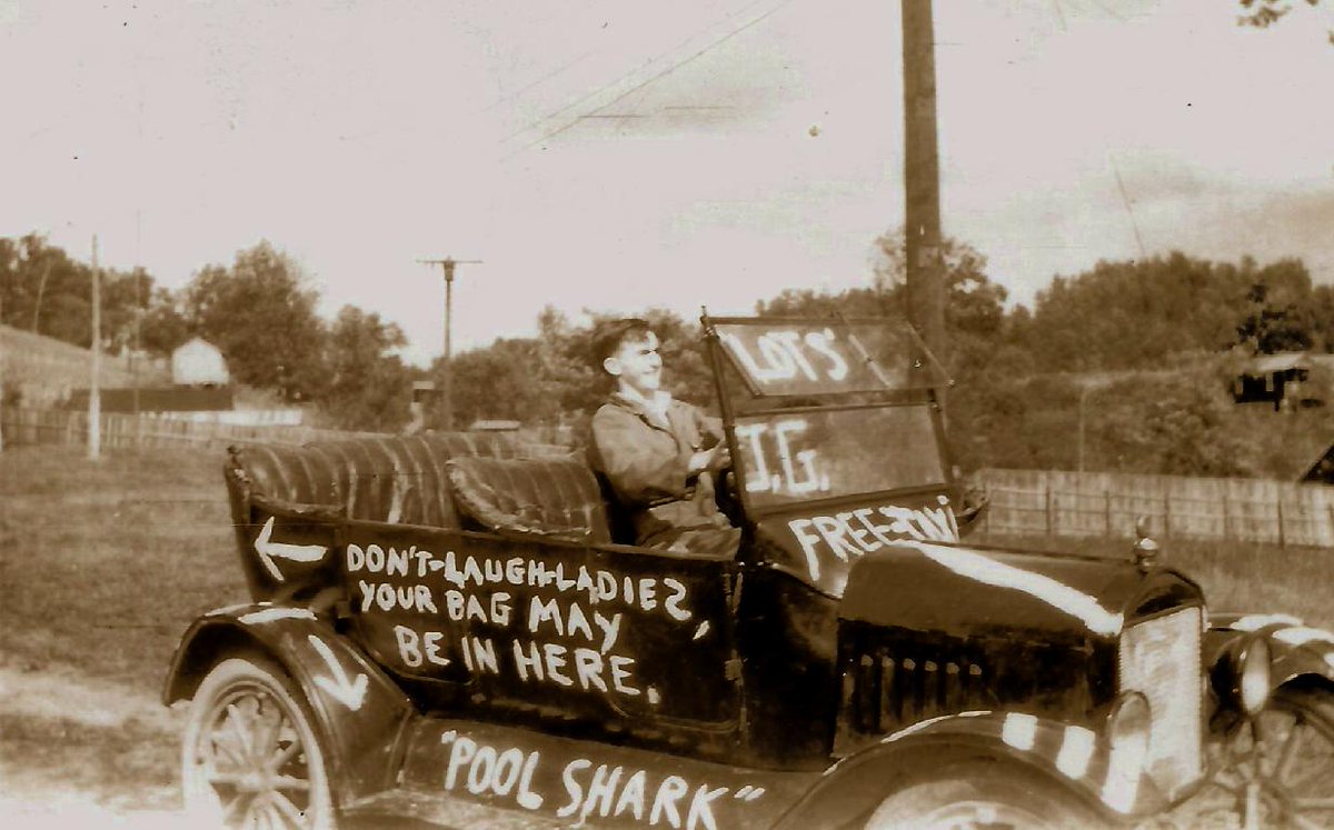 Can't stop without showing his car, a Model T and I don't know the year. The other picture is on Sadie Hawkins Day, once a school holiday in West Virginia. Based on the cartoon Li'l Abner. Dad was Lonesome Polecat, sidekick to Hairless Joe, brewers of Kickapoo Joy Juice.5/