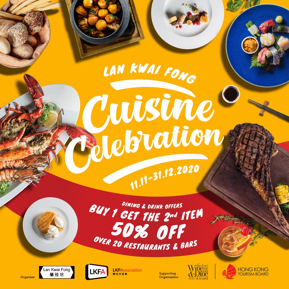 Lan Kwai Fong HK (@lkfgroup) on Twitter photo Reignite your appetite at the Lan Kwai Fong Cuisine Celebration 2020! From now to December 31 to enjoy a “Buy 1 and get the 2nd 50% off” offer on international cuisine at LKF’s best bars and restaurants.
Register Now at: lkf.plus/1so
<a href="/HongKongTourism/">Hong Kong Tourism Board / USA</a> 
#LKF Reignite your appetite at the Lan Kwai Fong Cuisine Celebration 2020! From now to December 31 to enjoy a “Buy 1 and get the 2nd 50% off” offer on international cuisine at LKF’s best bars and restaurants.
Register Now at: lkf.plus/1so
<a href="/HongKongTourism/">Hong Kong Tourism Board / USA</a> 
#LKF