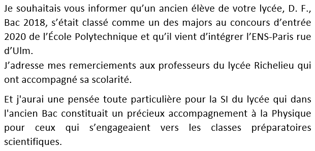 PierreMauborgne's tweet photo. Mail anonymisé d'un parent d'élève à mon établissement. 
L'élève est passé ensuite par une CPGE, classé comme un des majors à @Polytechnique pour intégrer ensuite @ENS_ULM !
Fier des super collègues qui ont accompagné cet élève dans son parcours scolaire ! https://t.co/f5PgGxHdWP