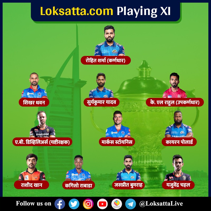 LoksattaLive's tweet photo. यंदाच्या आयपीएलमधील तुमची #PlayingXI कशी असेल... कोणत्या खेळाडूला द्याल संधी...
https://t.co/2jrmCKNbWi
#IPL2020 #IPLinUAE #IPLfinal #IPLfinal2020 https://t.co/dCGfaKM3N3