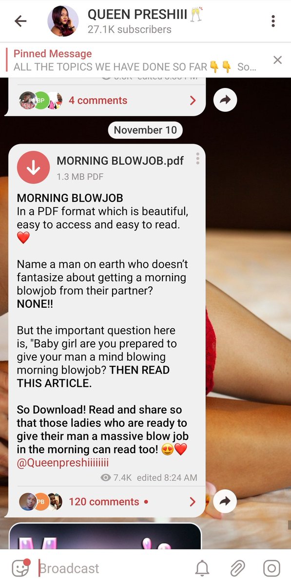 • Then after leave your Toolz in there and start kissing her romantically and tell her how sweet and magnificent her pussy was To be contd...So, Join my sex education channel ( https://t.me/joinchat/AAAAAFYNi5mvXg3C_fwmEQ ) or ( https://t.me/joinchat/AAAAAFhLX41BtfT1L5_rtw ) and learn more about SEX