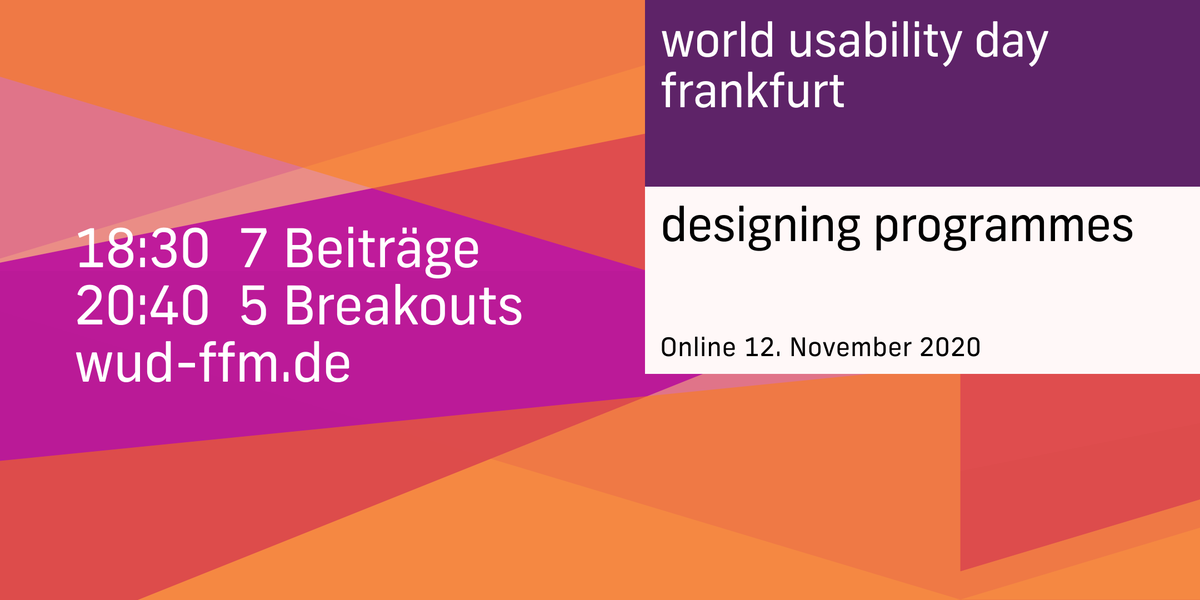 timheiler's tweet photo. Morgen ist #wudffm #WorldUsabilityDay #Rheinmainrocks
Wir beginnen um 18:30, mit 7 Beiträgen rund um das Thema "Designing Programmes". Danach werden wir die Themen in Breakout Rooms vertiefen.
200 Anmeldungen bekommen wir hin🤞
Programm und Anmeldung: https://t.co/GR8kNQZGWf https://t.co/Fp4vaJYnkQ