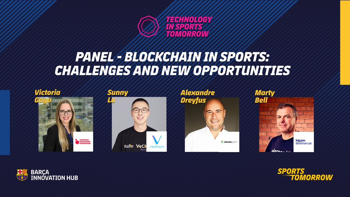 BarcaInnoHub's tweet photo. Good morning, ready for another #SportsTomorrow day?

➡️  @ 10H CET we start the day with #BarçaTech  🔗 Talking #Blockchain in sports: challenges &amp; new opportunities PANEL DISCUSSION with @alex_dreyfus @sunshinelu24 + Marty Bell of  @RakutenUK moderated by @Victoria_AGago https://t.co/ZZicN24BGI