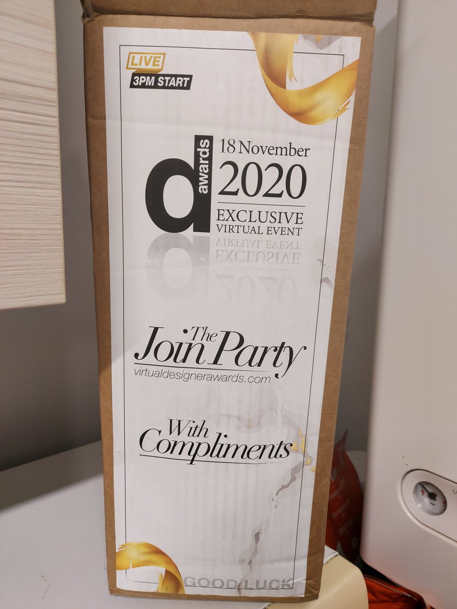 FionaWoodall1's tweet photo. So grateful to receive a bottle of bubbly to enjoy during the virtual @designerawardUK - one week to go!!!! Good luck to all the finalists and can't wait to watch it in style 🥂🥂 https://t.co/NpuVeDUwss