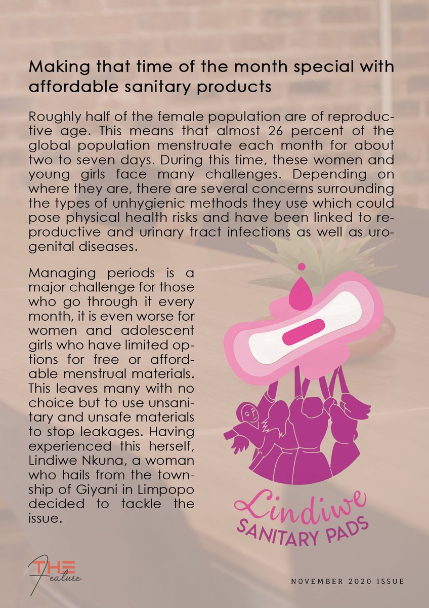 thefeature4's tweet photo. It is impressive how young South Africans have challenged themselves to closing the gaps they have identified in their communities. One trailblazer is Lindiwe Nkuna, who is the founder and owner of Lindiwe Sanitary pads. read her story:
https://t.co/G76Pl3Rqjs
@LindiwePads https://t.co/55gql9ZMni