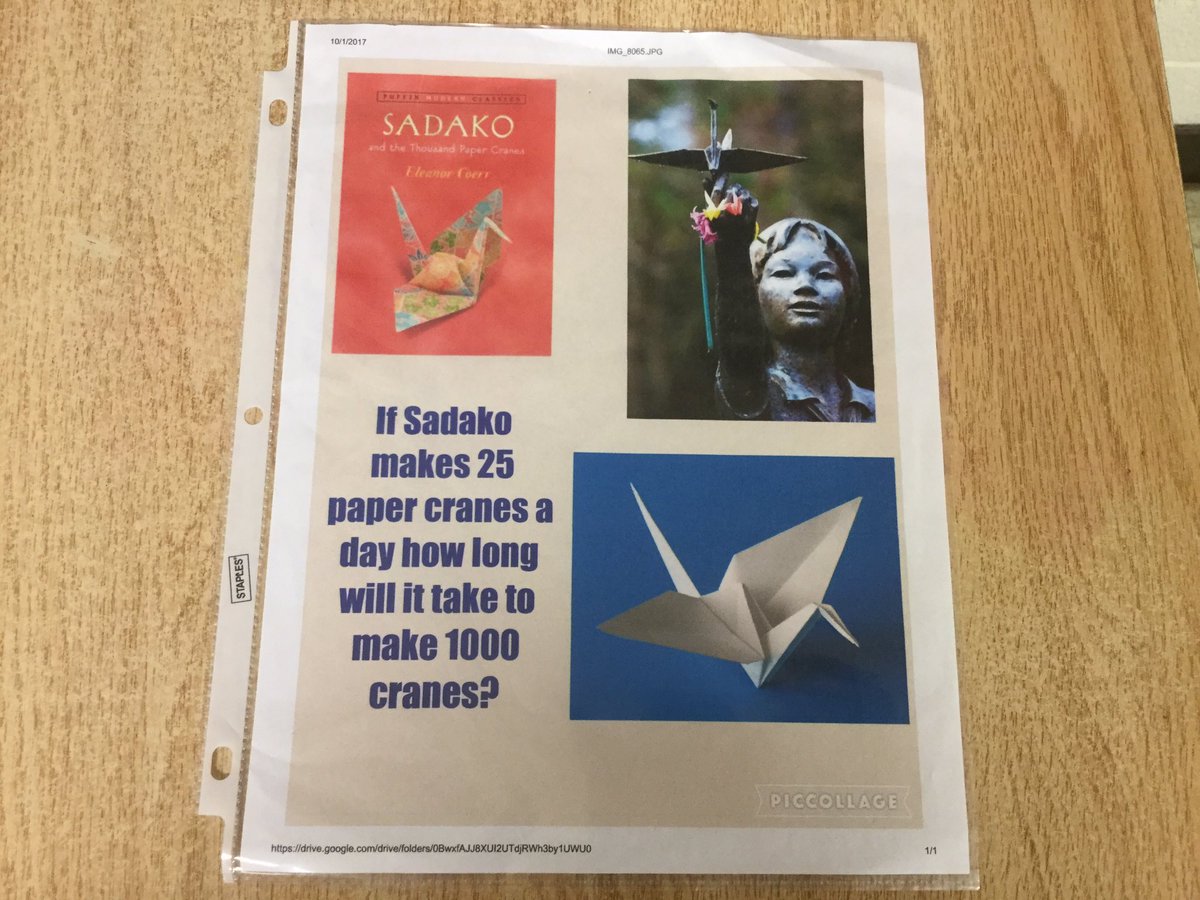 waltonsclass's tweet photo. Problem solving math integrated from a language text Sadako, #ssthink about strategies to share how we all think differently, @WestwoodUGDSB @ugdsb https://t.co/VgfRwHyAHa