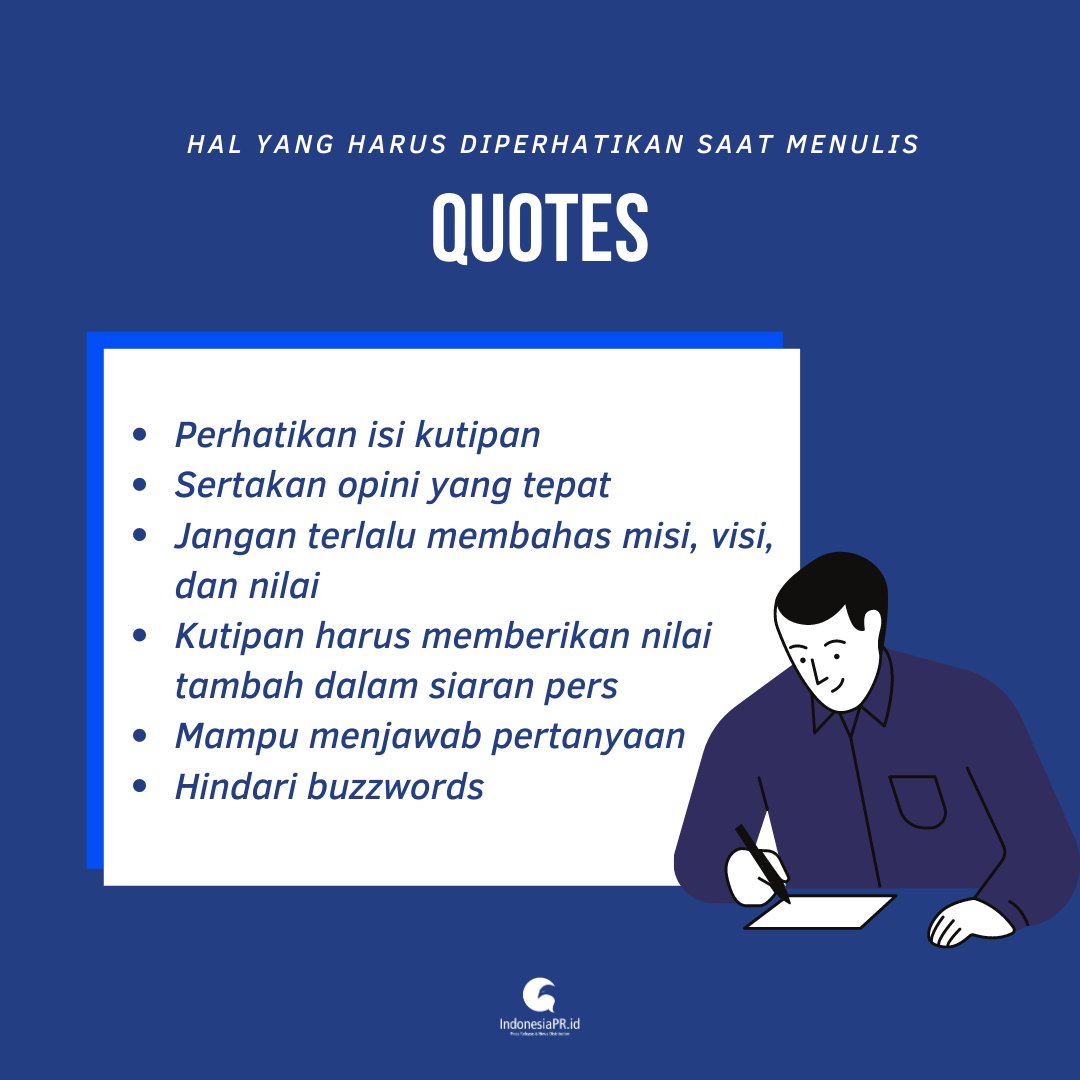 indonePRid's tweet photo. Apa saja yang harus diperhatikan saat membuat quote dalam siaran pers? Baca selengkapnya di artikel berikut https://t.co/A9m0NsiCxC
#IndonesiaPR #PublicRelations #MediaMonitoringAgency #MediaMonitoringService #PressReleaseDistributionService #PressRelease #MediaMonitoring https://t.co/i1YgbJdSbE