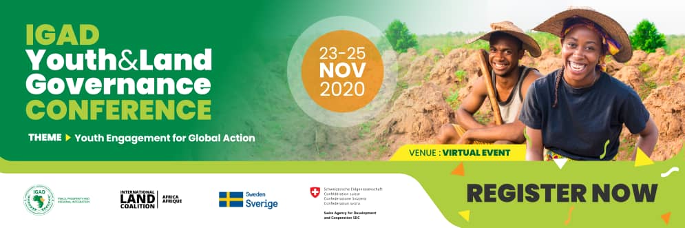 Join us as we talk about Youth and Land Governance. Theme:  Youth Engagement for Global Action. Register Now... #IGAD #Sweden #internationallandcoalition #swedensverige #africaafrique