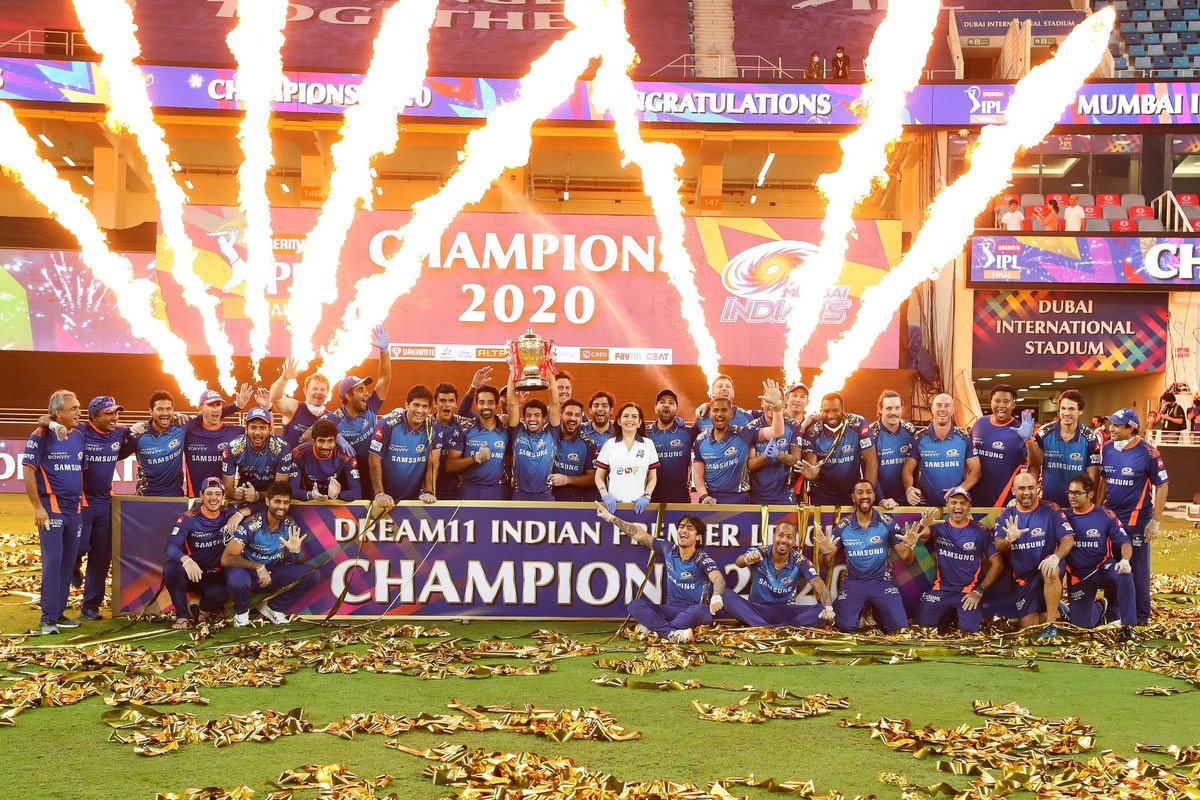 Mumbai Indians in IPL- Most Trophies (5)- Most Wins (120)- Most times table Toppers (4)- Most matches played (203)- Biggest Win by runs (146)- Biggest win by balls remaining (87b)- Only team to win trophy in 2 Different Countries(1/n)