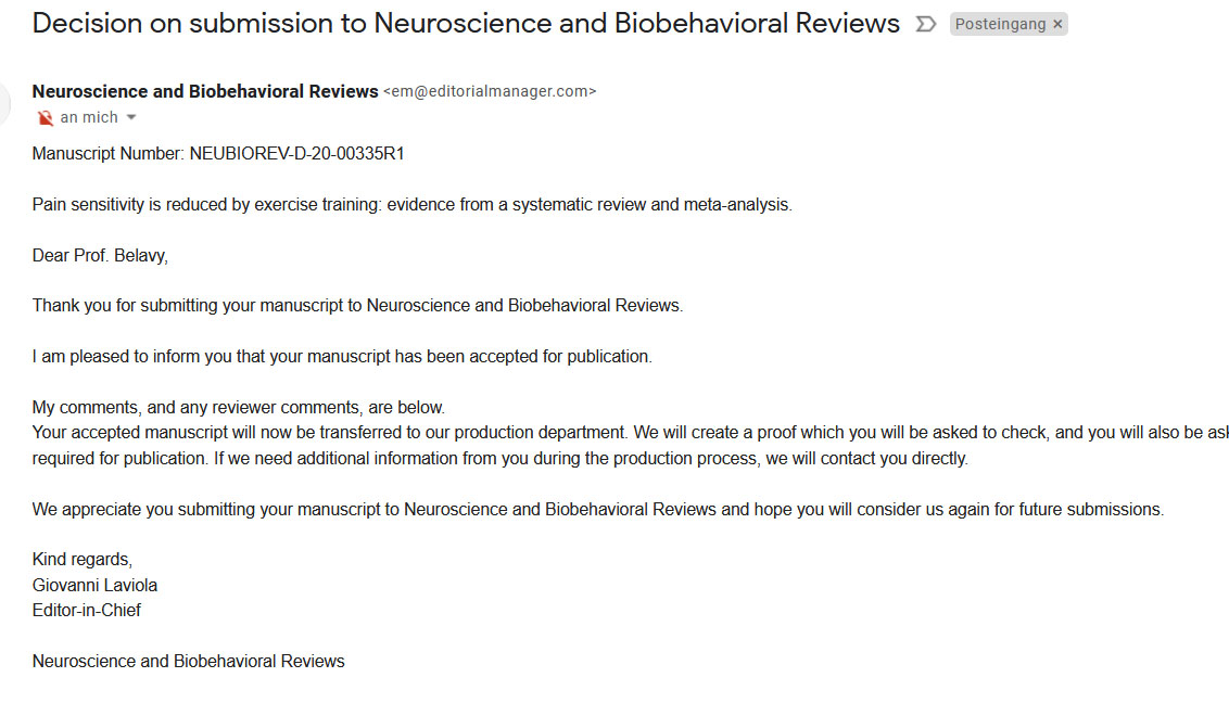 belavyprof's tweet image. 🙏 Jessica, Matt, Evy, Niamh, Clint, Pat.
Our paper: 
Pain sensitivity is reduced by #exercise training: #SystematicReview &amp;amp; #MetaAnalysis

#Accepted in #Neuroscience &amp;amp; Biobehavioral Reviews

Personal note: nice to have 111th pub accepted on 11th of the 11th! 11=fav number

👇👇