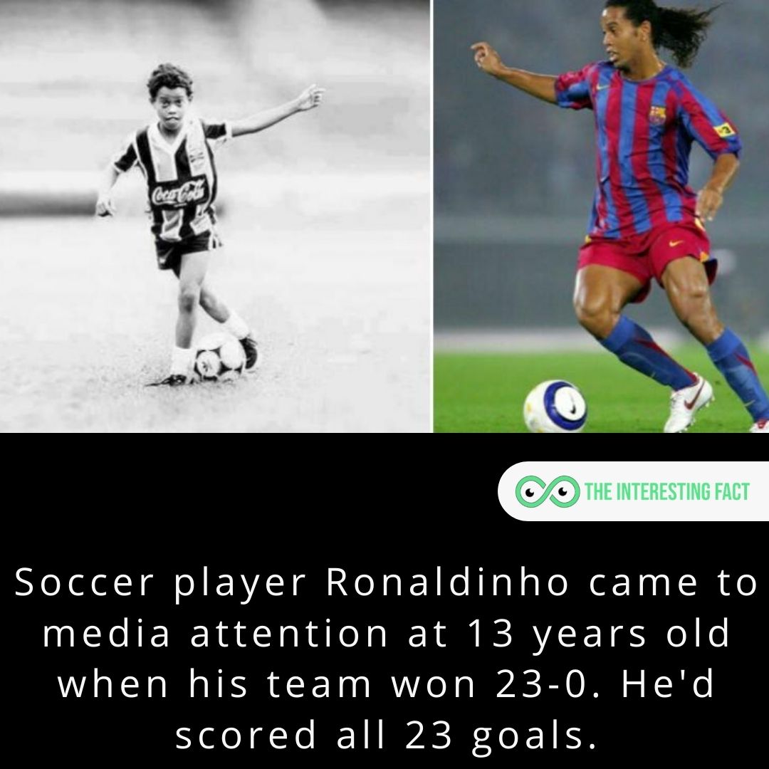 Soccer player Ronaldinho came to media attention at 13 years old when his team won 23-0. He'd scored all 23 goals.

#facts #factsoflife #fact #didyouknow #allfacts #mysteriousfacts #factz #factzoflife #interestingfacts #knowledgeispower #wtffacts