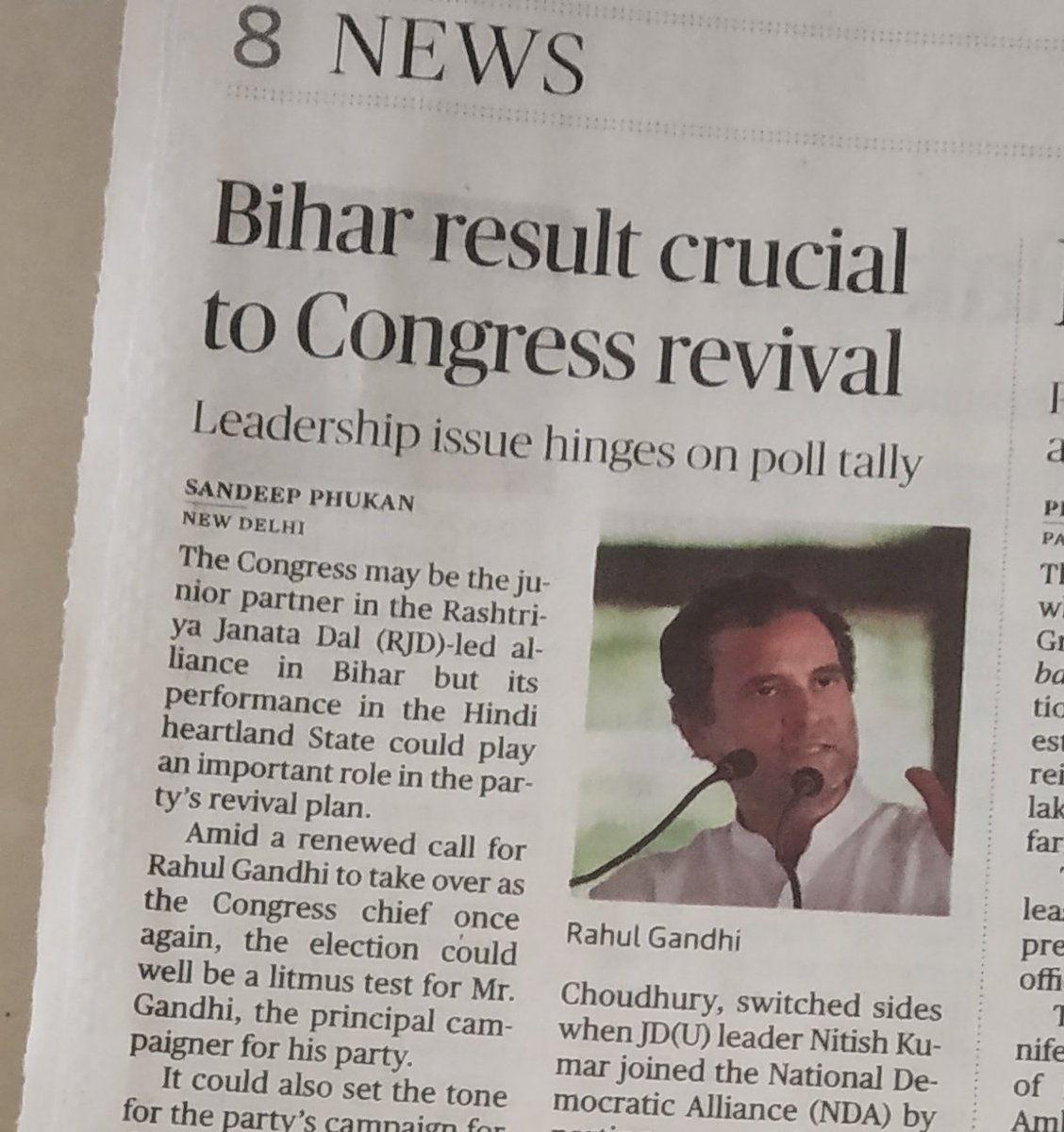 "Bihar result crucial to Congress revival".