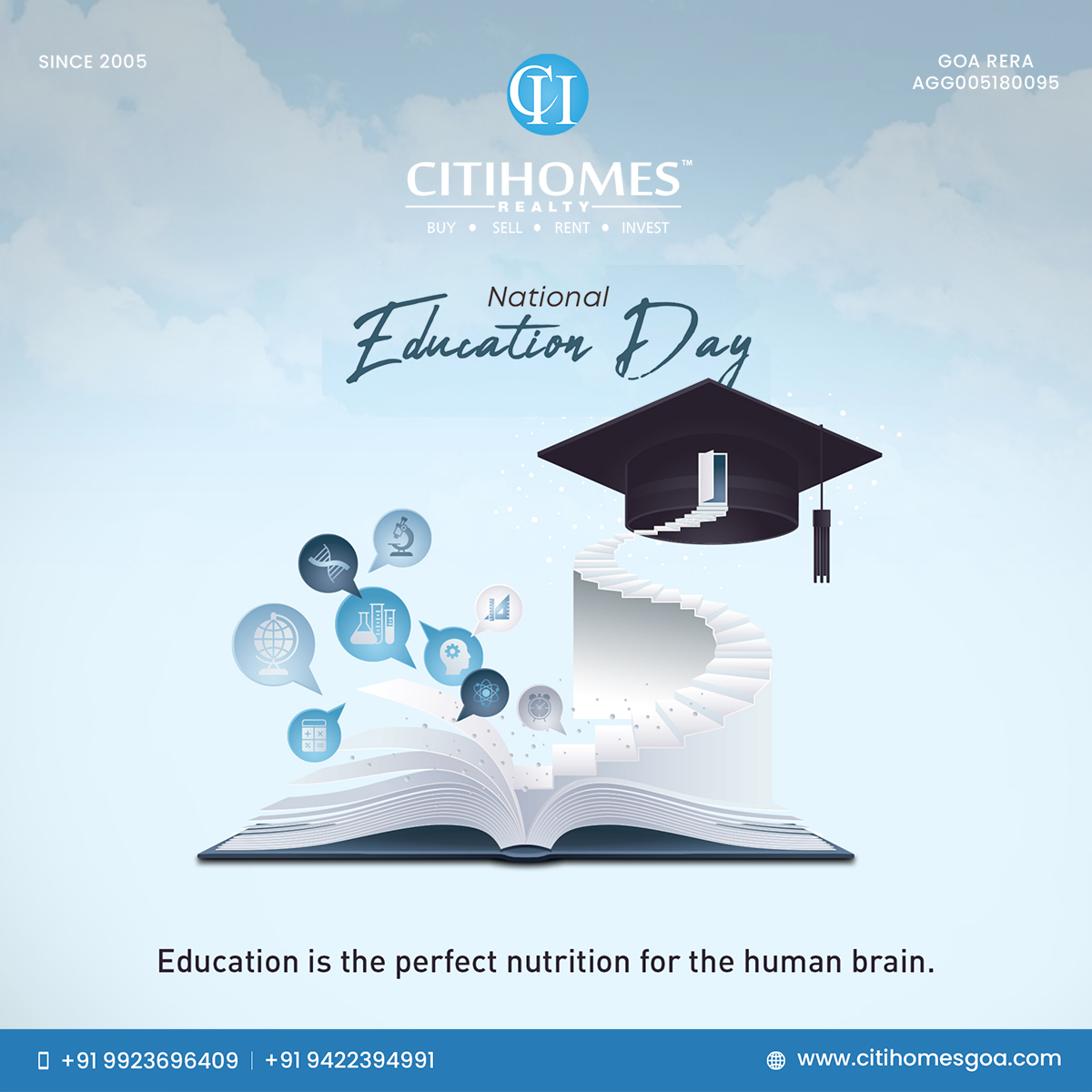 Citihomes wishes you 🙏🏻Happy National Education Day📚! Education is the key to unlock your dreams, open minds & transforms LIVES. 
#MaulanaAbulKalamAzad #birthanniversary #November11th #education #literateindia #firsteducationminister #citihomes #citihomesgoa #realestate #realtor