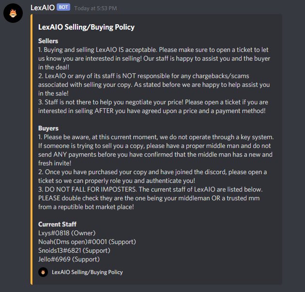 Welcome to the official twitter of LexAIO. I know a lot of you guys are very eager to join and although there will be no invites tonight, we wanted to reiterate our selling and buying policies for anyone too eager to wait!