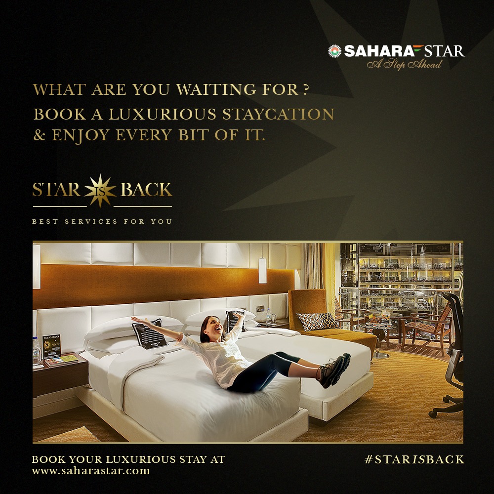 sahara_star's tweet photo. Over pack your suitcases and be ready to roll on a fun filled staycation at Sahara Star.

For reservations contact us on
 022 39807444
#Saharastar #luxuryhotels #followthestar #starisback #luxurious #suites #staycation #weareback #food #stressbuster #joinus #reopening https://t.co/KmFHOMGmLP