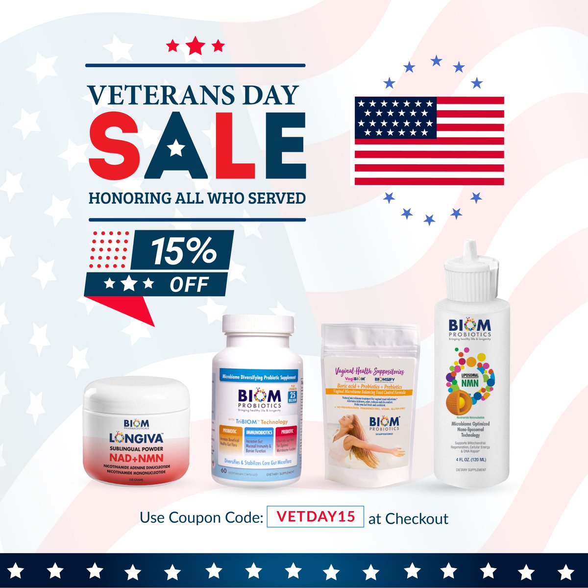 biomprobiotics's tweet photo. Veterans Day Sale
15% Off
Use Coupon Code: VETDAY15 at Checkout

Shop now: https://t.co/MnScbhI164

#sale #biom #biomprobiotics #sitewidesale #sitewide #healthy #wellness #health #probiotic #immunobiotics #prebiotic #gut #guthealth #vegan #gutrestoration #leakygut #healleakygut https://t.co/vgZRmrtfqv