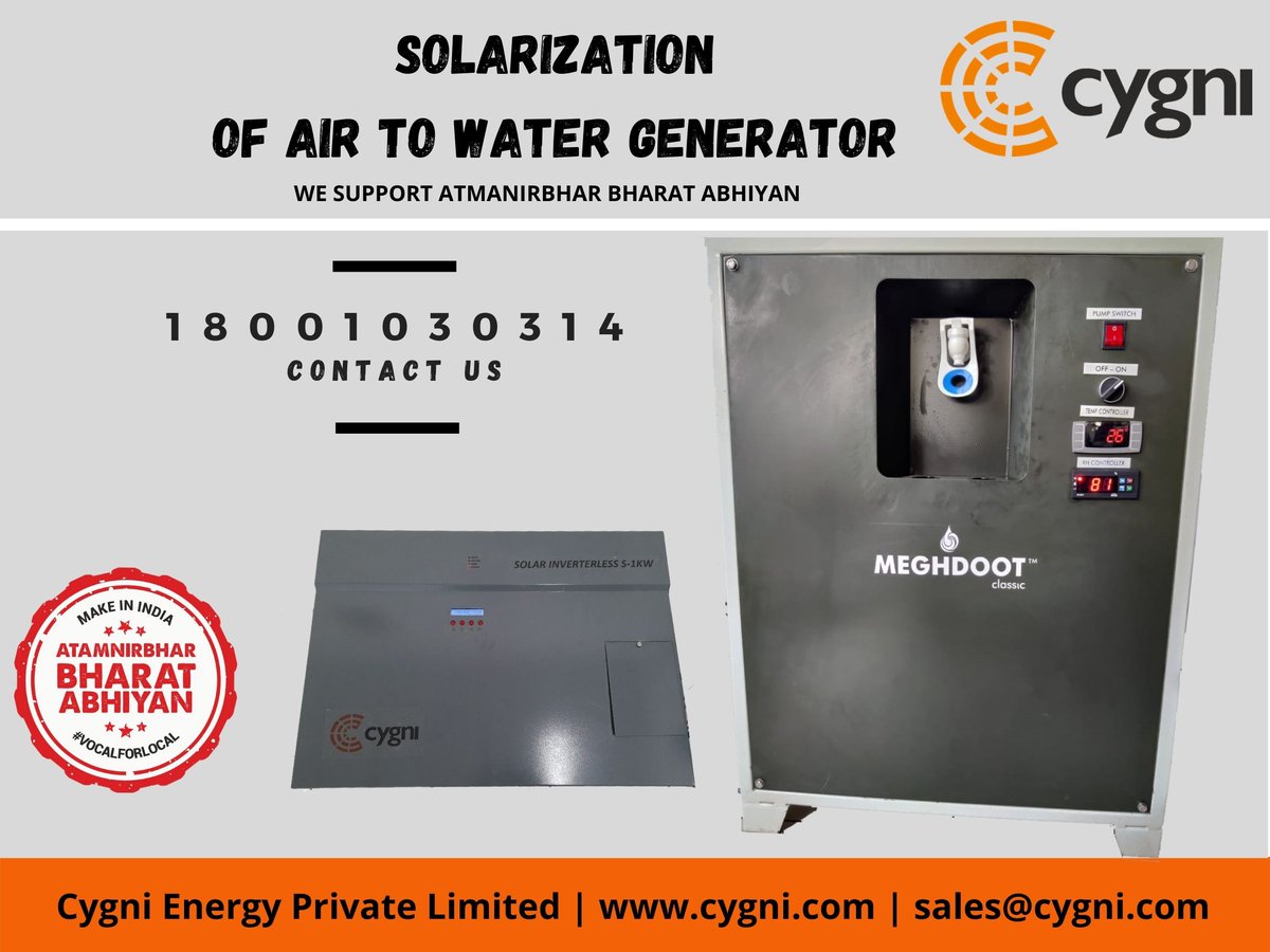 cygni_energy's tweet photo. This Diwali gift solar Atmospheric Water Generator (AWG) solution for clean and safe drinking water! Happy Diwali! Click here: https://t.co/jCrtjgg3lI
Contact us at - 1800 103 0314  #WednesdayMotivation 
#ThisDiwaliSolarWali #CleanEnergy #solarpower #cleanwater #cleanatmosphere https://t.co/J5r4Y1YUix
