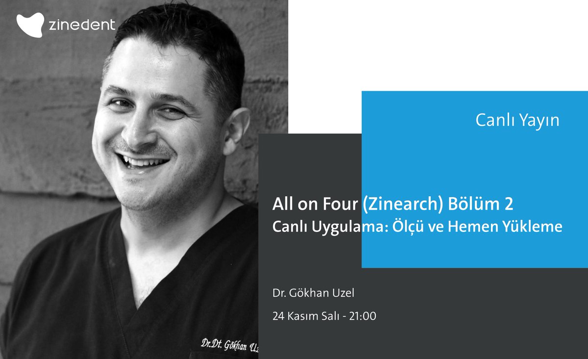 NeodentImplant's tweet photo. ● #Zinedent'in Benzersiz Webinar Serisi Devam Ediyor!

"All On Four (Zinearch) Bölüm 2 - Canlı Uygulama: Ölçü ve Hemen Yükleme'' Dr. Gökhan Uzel - 24 Kasım Salı, Saat: 21:00

Ücretsiz Kayıt olmak için tıklayın > https://t.co/jay6kHEE2W https://t.co/2vfaJwfxOs