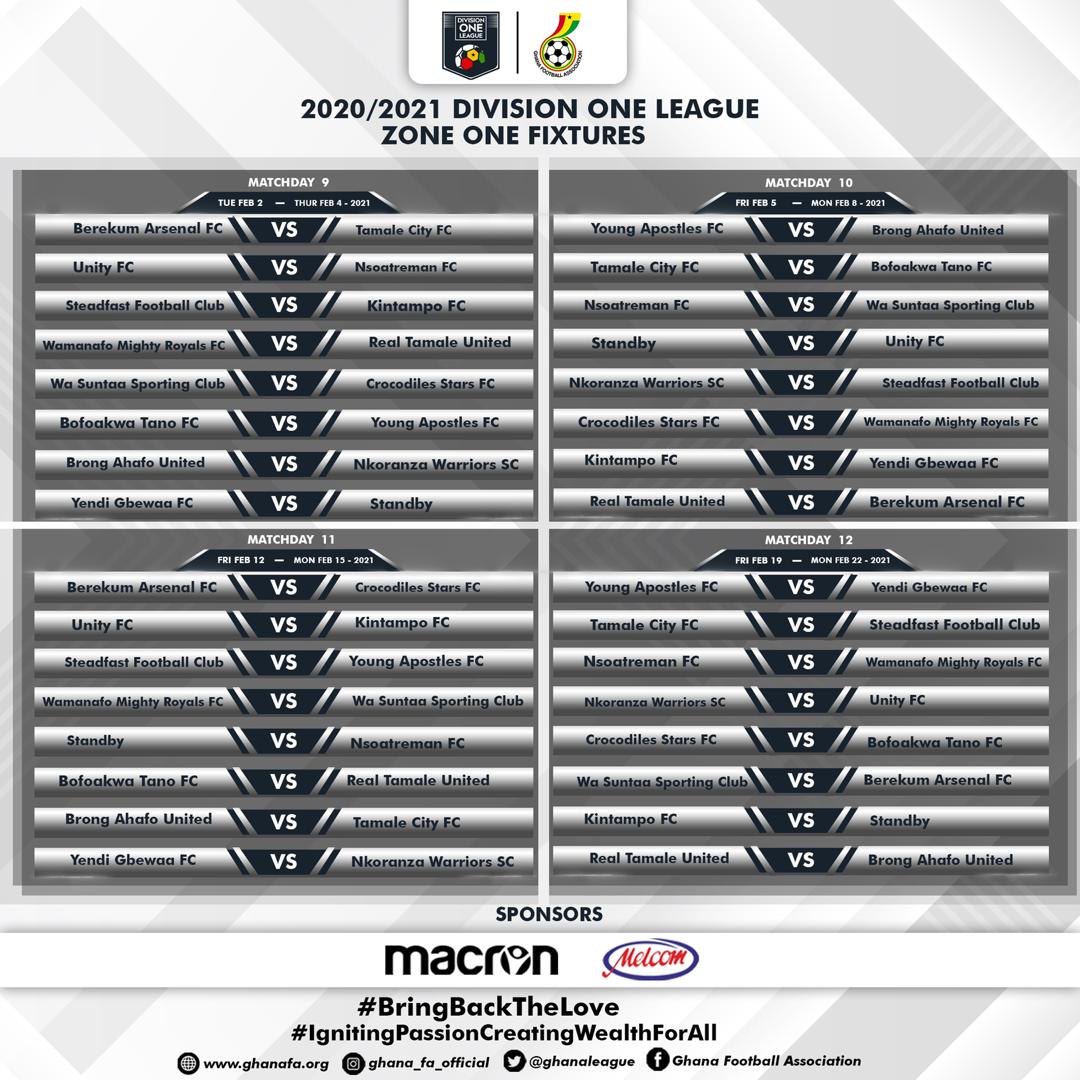 AHKUNITED's tweet photo. Division One League Fixtures 2020/21
ZONE ONE (Day 1-30)👌🏾
#HAKUMATATA
#NOPROBLEM
#GHDOL
#BringBackTheLove https://t.co/t5Dhu5ubrA