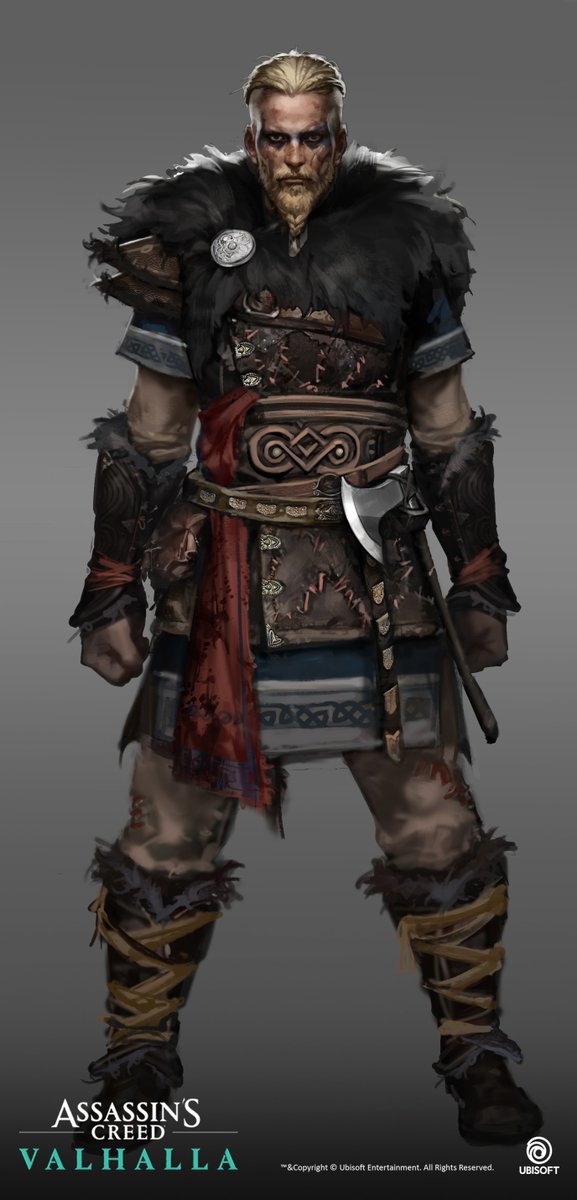 and for the outfit, Directors had a clear idea about this look, so it was easier for me to come up with the design. The sash was originally there for an hommage to Bayek, and later it turns into fabric for more practical usages(swipe the blood)