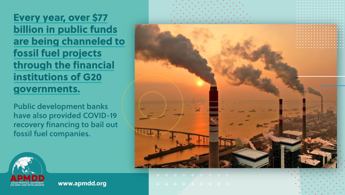 AsianPeoplesMvt's tweet image. It is simply unacceptable that in the face of great need for immediate financing for health, social protection, and economic assistance, public financial institutions continue to finance fossil fuels.
 
@FinanceInCommon must end #FossilFuelFinancing