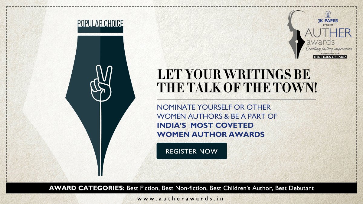 Let your writings be the talk of the town!
Here's to all the #IndianWomenAuthors and #publishinghouses, nominate yourself or other #womenauthors if you think they deserve to win India's most covet @AutherAwards. 
Visit: autherawards.in
Submission date: 4th December 2020