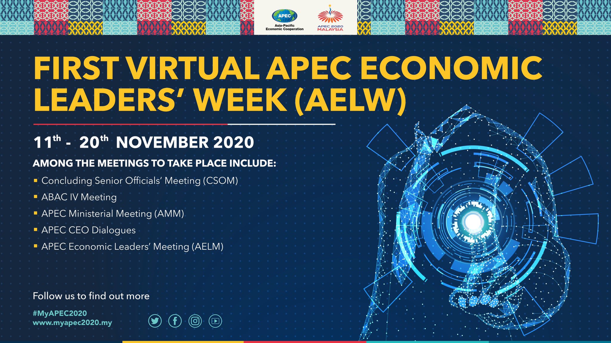 Myapec2020 Ø¯Ø± ØªÙˆÛŒÛŒØªØ± Malaysia As The Host Of Apec 2020 Is Organising The Apec Economic Leaders Week Aelw From 9 November To 20 November 2020 This Is The Second Time Malaysia Is Organising The Aelw After 1998 Https T Co