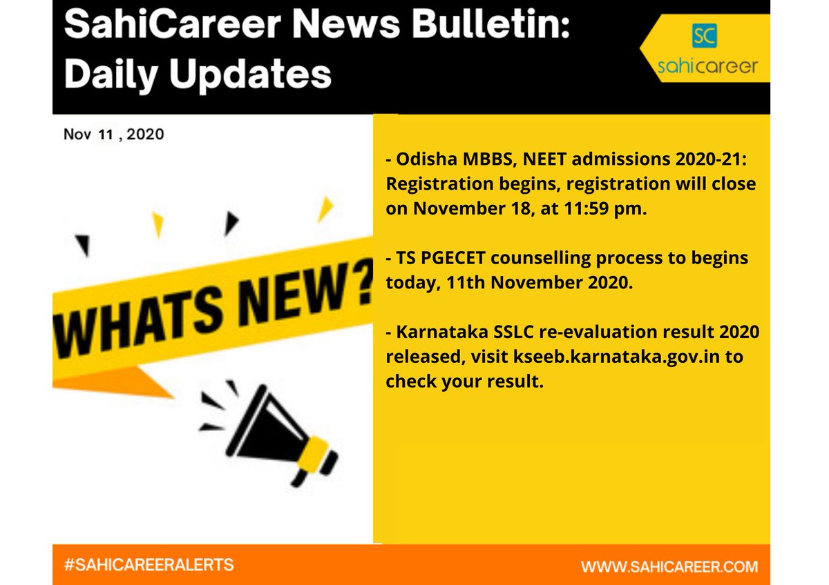 SahiCareer's tweet photo. Read through our daily News Bulletin!

#PGCET #OdishaNews #NEET2020 #SSLC #karnataka #NewsUpdate #newsletter #sahicareer #newsahicareer #SahiCareer #careercounselling #EducationDay  #educateyourself  #Jobs  #careercoach https://t.co/XcLxFY51w1