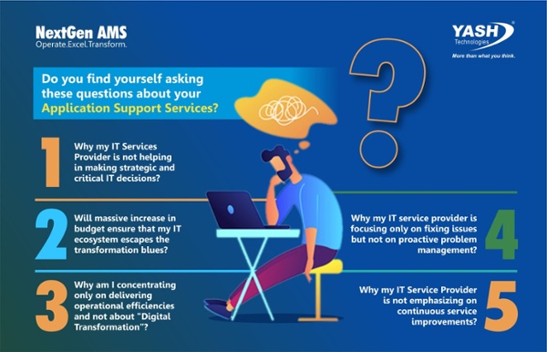 YASH_Tech's tweet photo. Do you find yourself asking these questions about your #ApplicationSupportServices?
#NextGenAMS is a one-stop-solution for enterprises looking to transform their business #application through optimization, efficiency, improvements, and better visibility.
@YASH_Tech https://t.co/gAEbO34ZcY