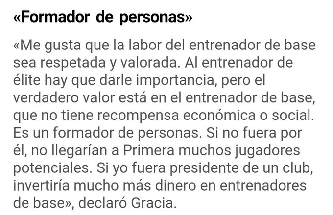 Javi Gracia, entrenador del Valencia: "Si yo fuera presidente de un club invertiría mucho más dinero en los entrenadores de base. El verdadero valor está en el entrenador de base que es un formador de personas"