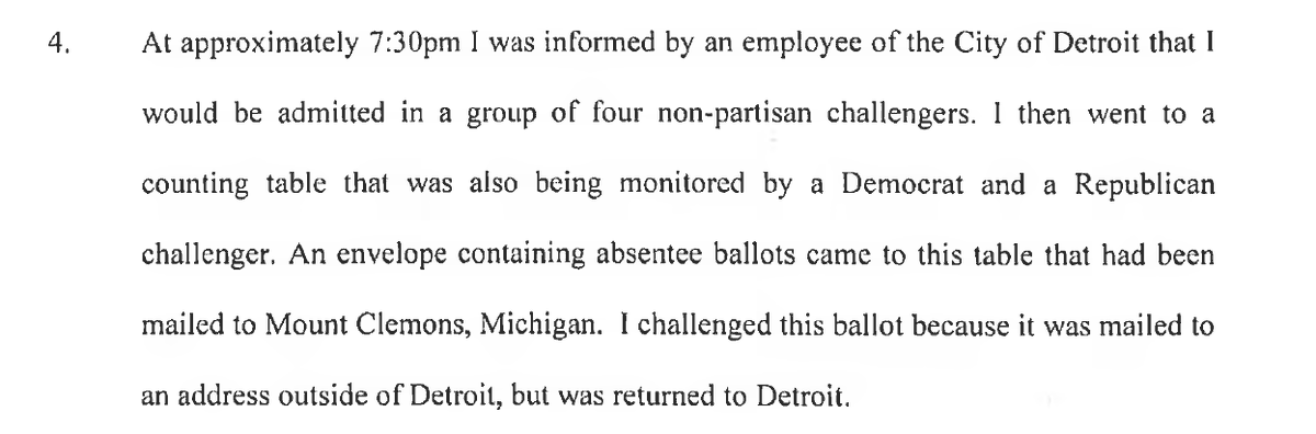 An absentee Detroit ballot was sent from a city other than Detroit.